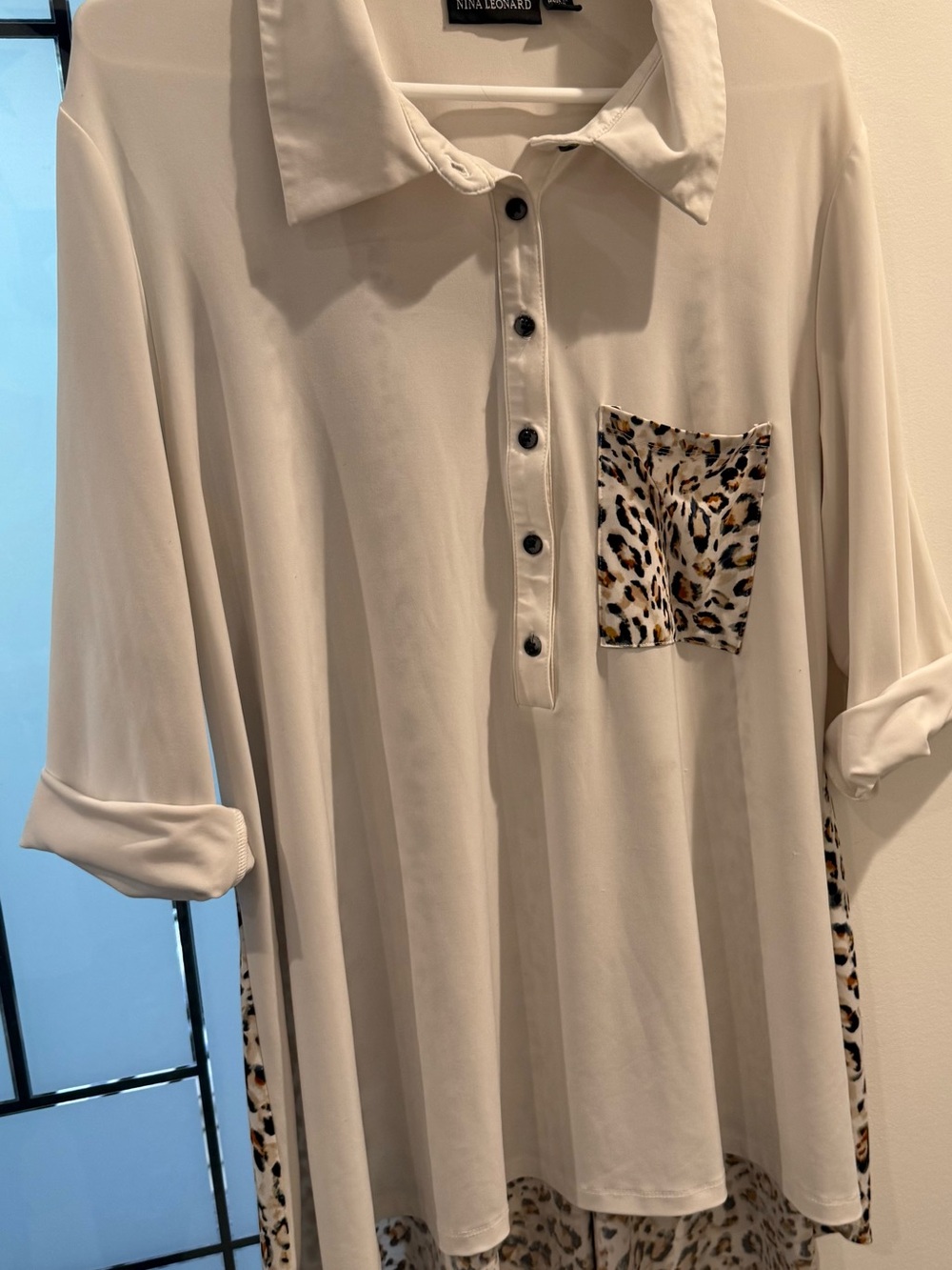 Nina Leonard Cream Button-Front Blouse